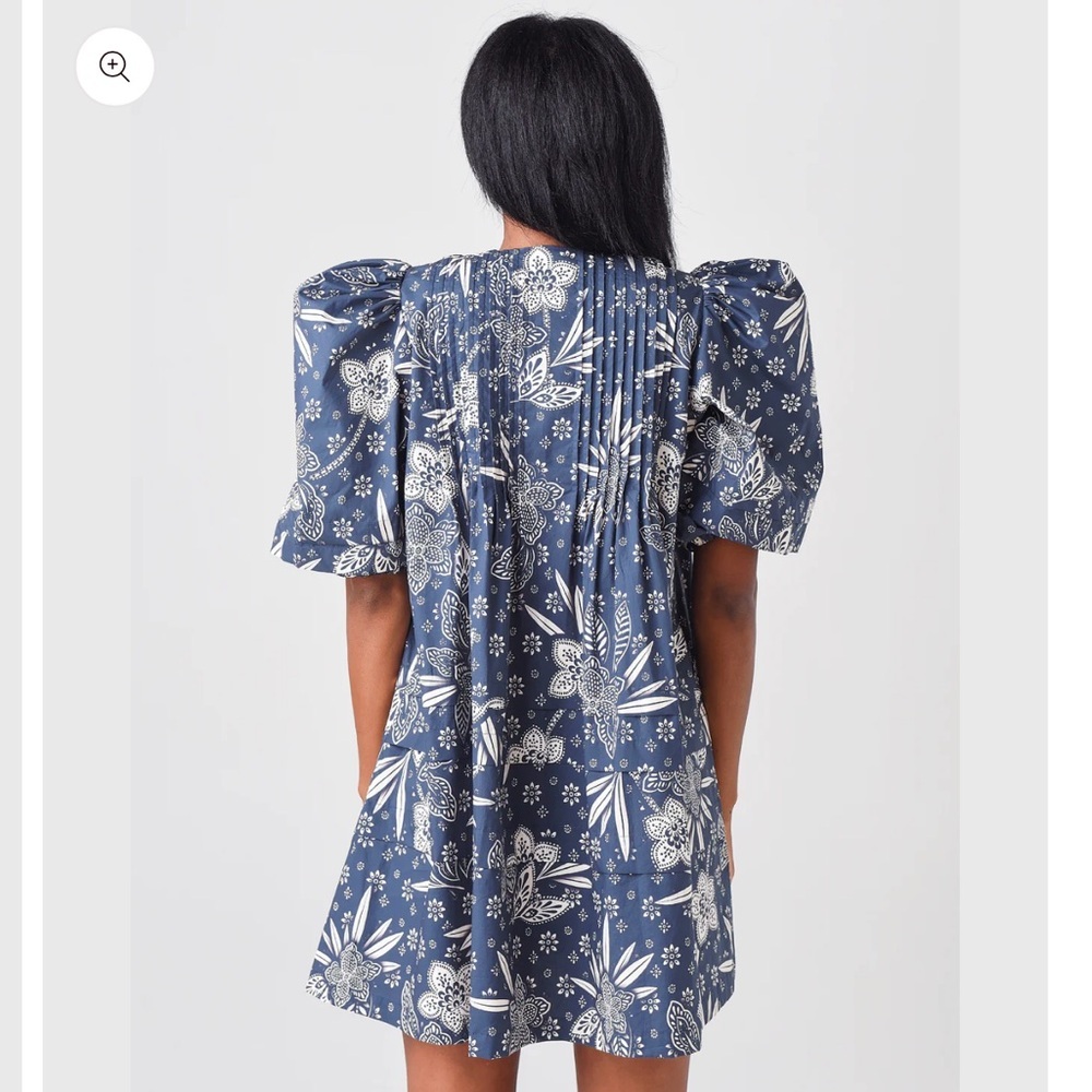 HUNTER BELL jerkins printed floral tunic dress mini L boho cotton beautiful - Picture 4 of 9